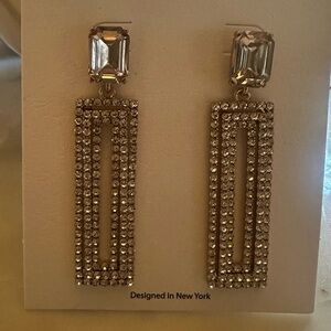 Glamorous Silver Crystal Rectangle Earrings